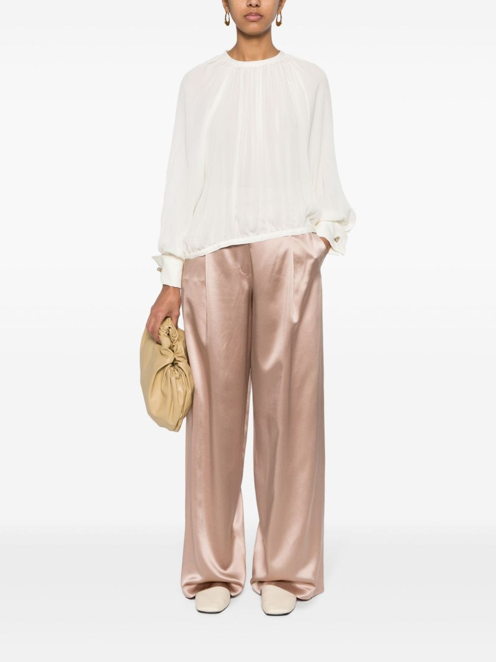 Max Mara Women Satin Wide-Leg Silk Trousers - 3