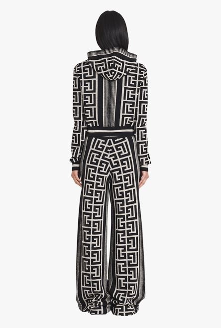 Cropped ivory and black wool sweatshirt with Balmain monogram - 3