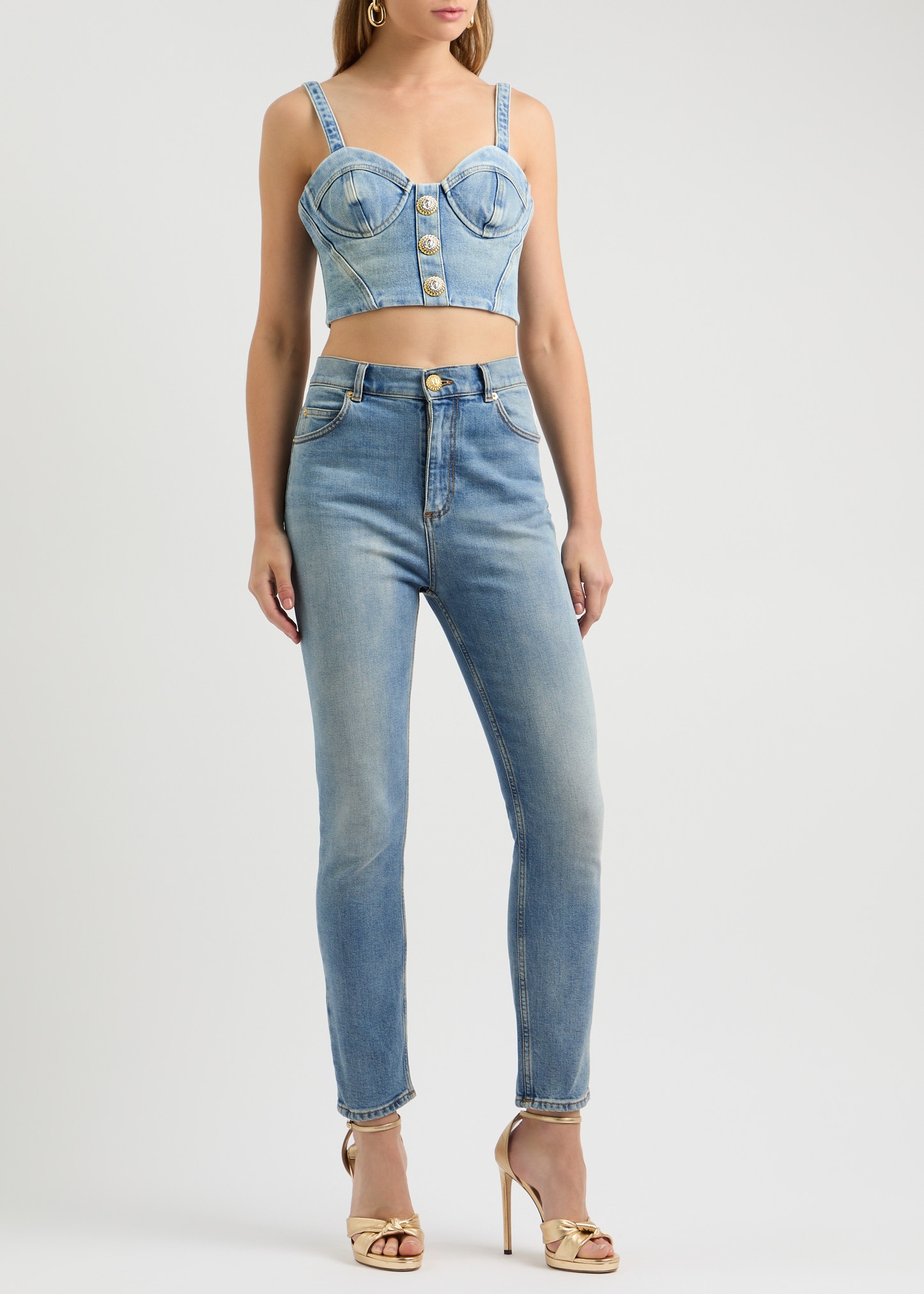 Cropped stretch-denim corset top - 4