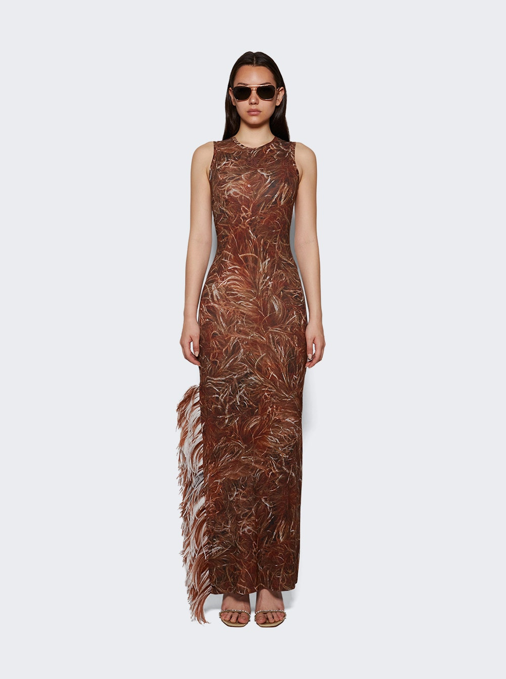 Feather Tank Dress Brown And Multicolor - 2