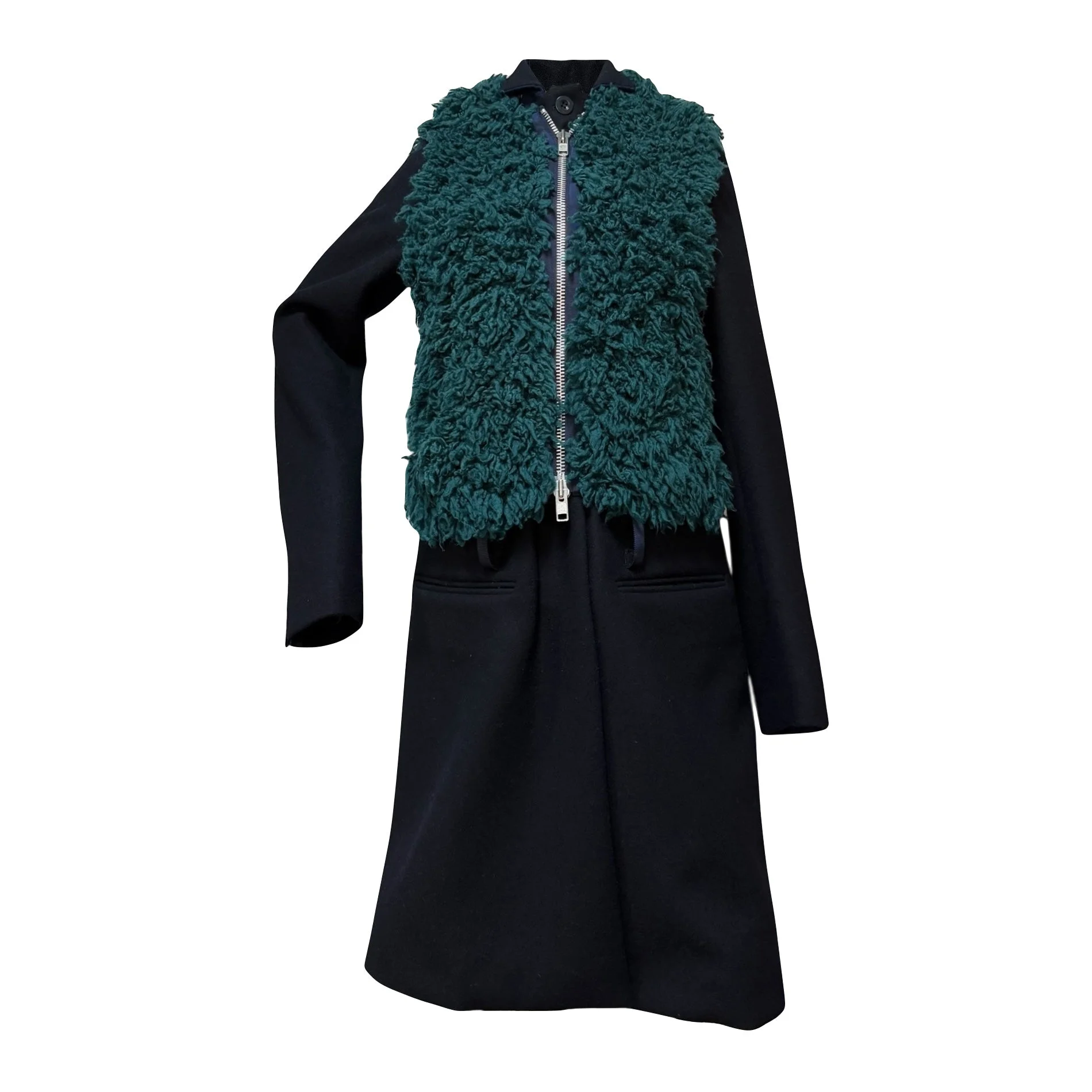 SACAI Fall Winter 2013 Shearling Vest Layered Knee-Length Coat - 1