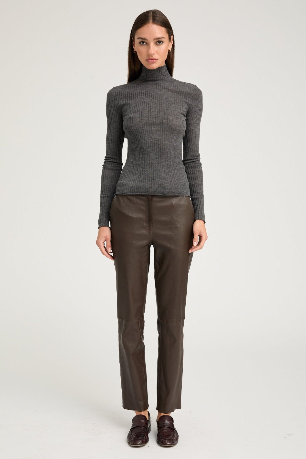 CHARCOAL CASHMERE MOCK NECK - 2