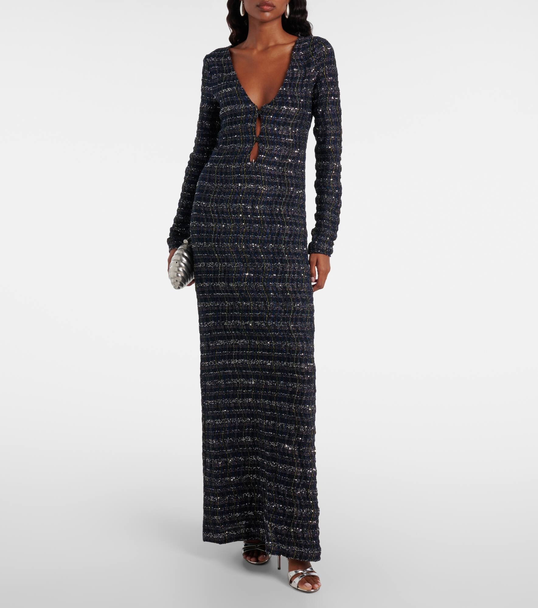 Cutout knitted lamé maxi dress - 2