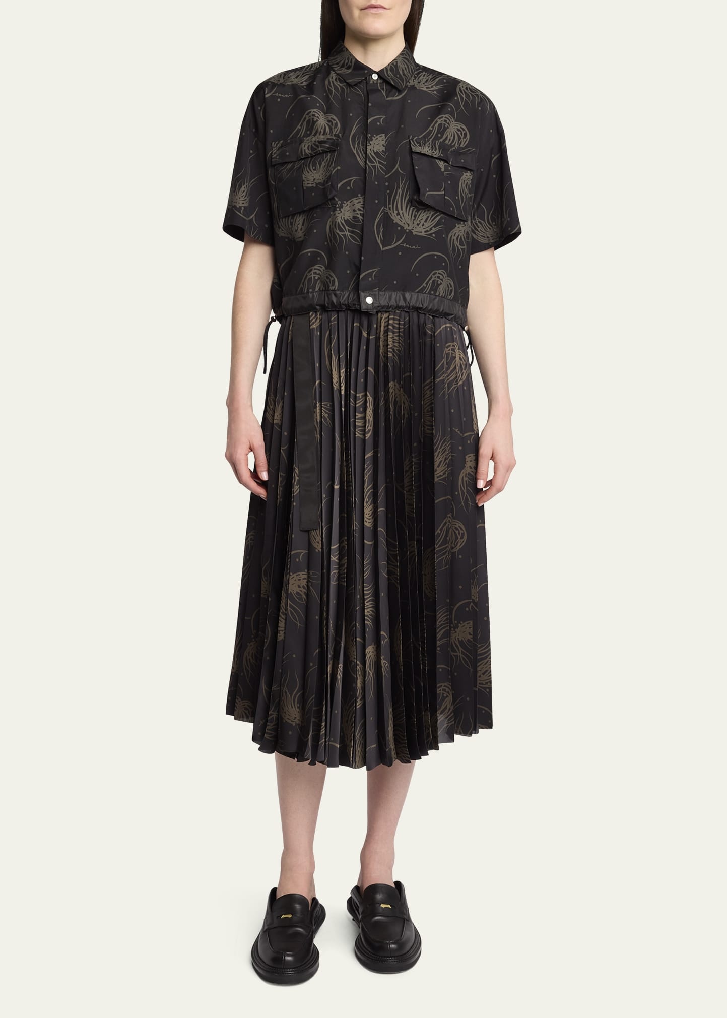 sacai Dot Flower Print Pleated Midi Skirt | bergdorfgoodman