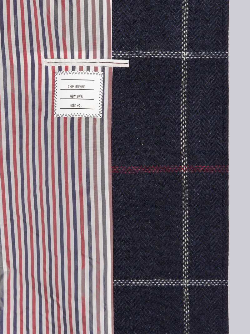 Navy Herringbone Windowpane British Wool Toggle Closure Raglan Sleeve Duffle Overcoat 6