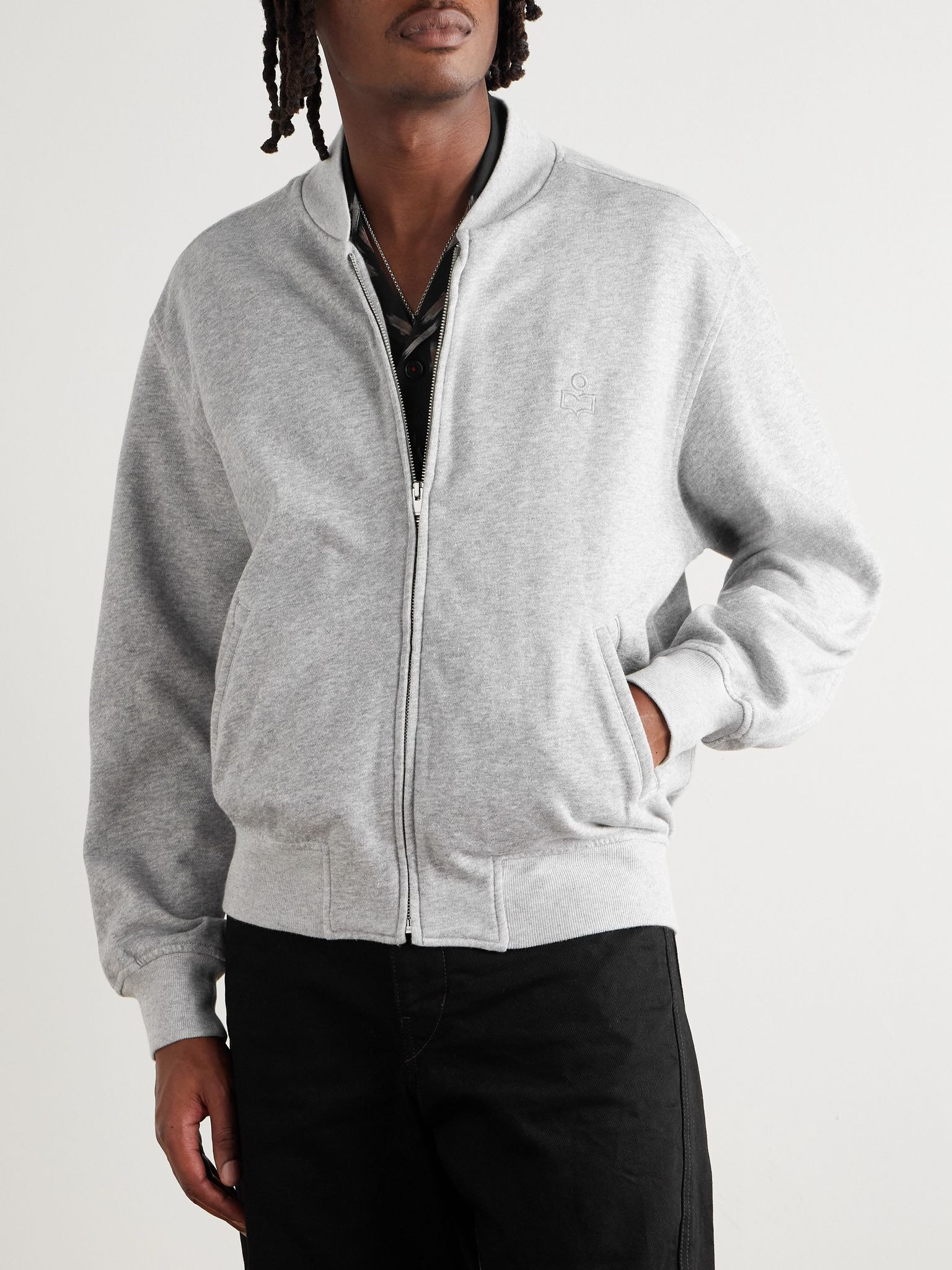 Logo-Embroidered Organic Cotton-Blend Jersey Zip-Up Sweatshirt Gray - 3
