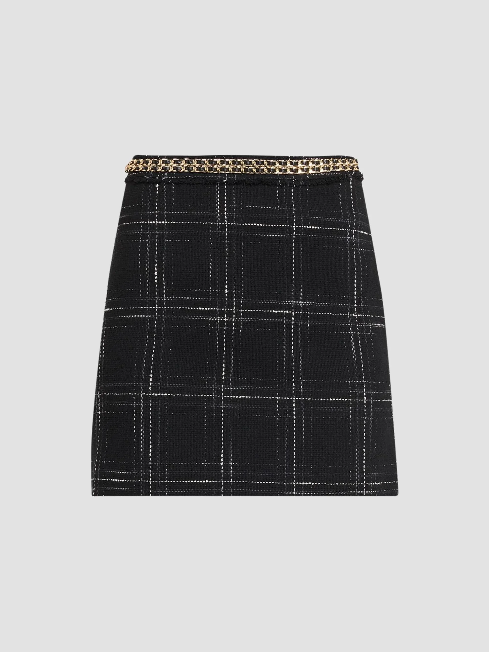 Women's Stella Windowpane Tweed Mini Skirt - Black White - 1
