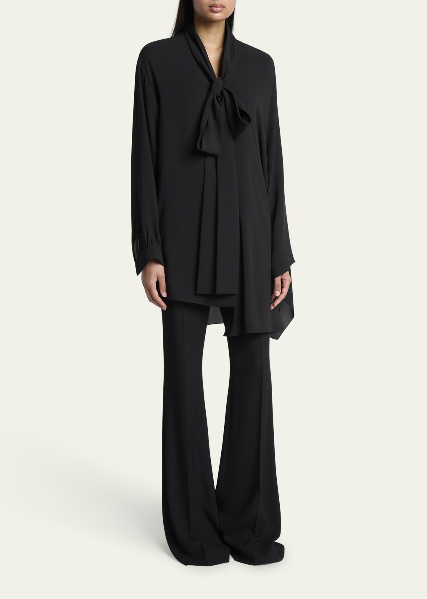 Long-Sleeve Silk Scarf Blouse - 2