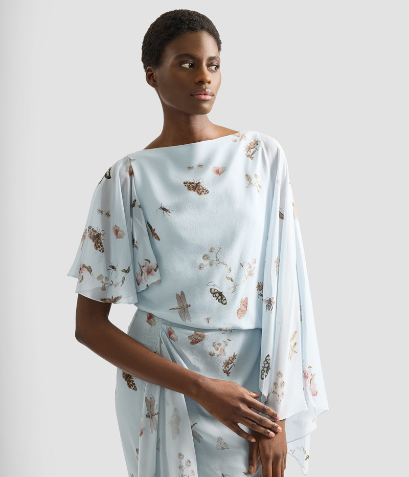 PRINTED SILK VOILE SHORT SLEEVE GOWN 5