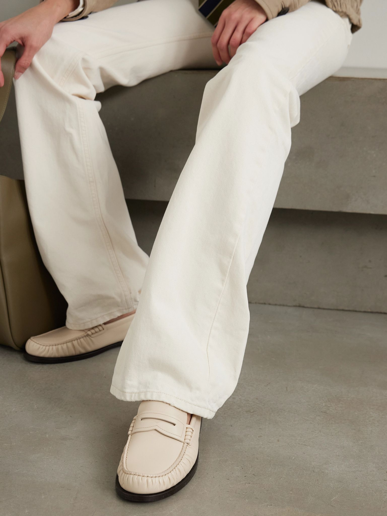 Laurent glossed-leather loafers Cream - 2