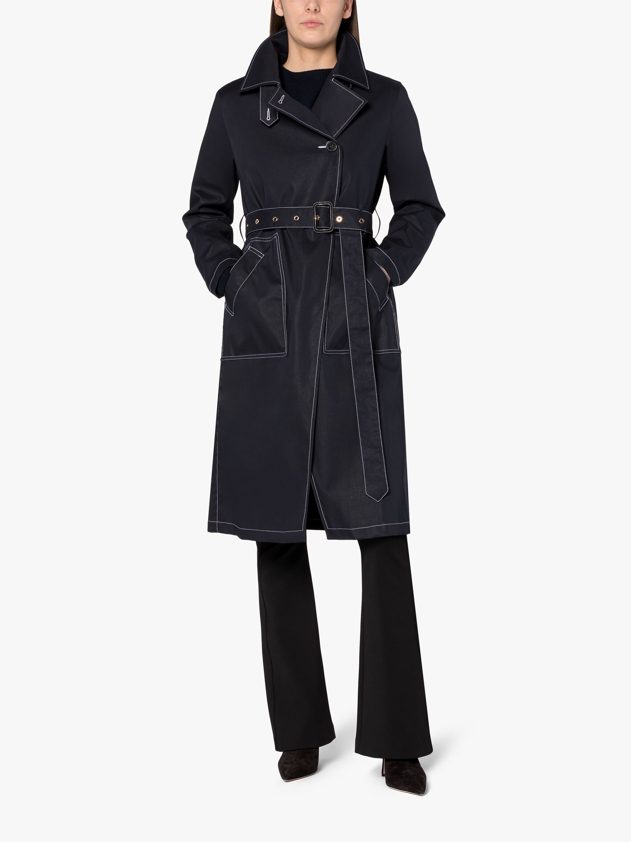 GIGI NAVY RAINTEC COTTON ASSYMETRIC TRENCH COAT - 2