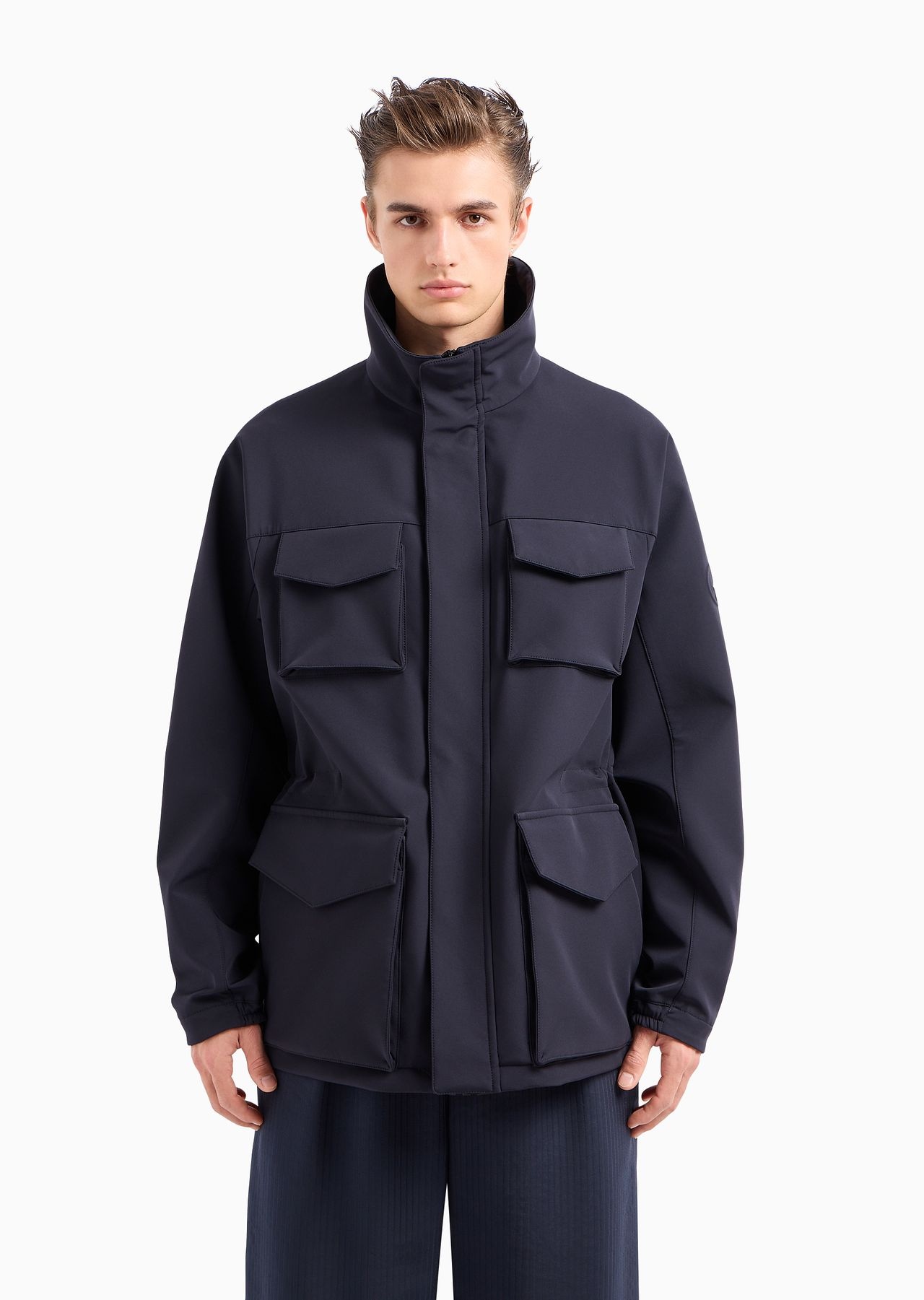 Single-breasted pea coat in technical jersey - 2