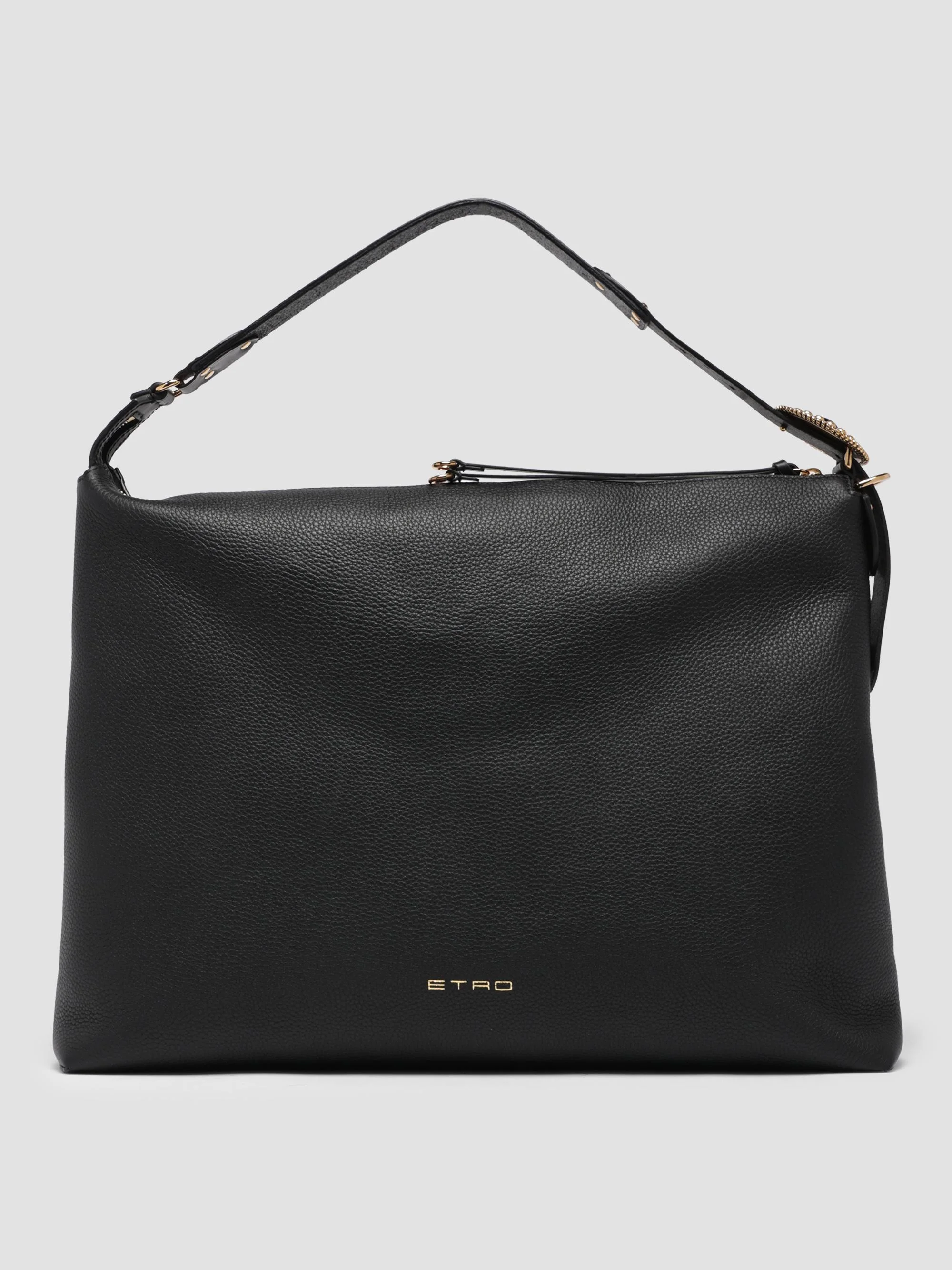 Women's Large Tumbled Leather Hobo Shoulder Bag - Nero - 1