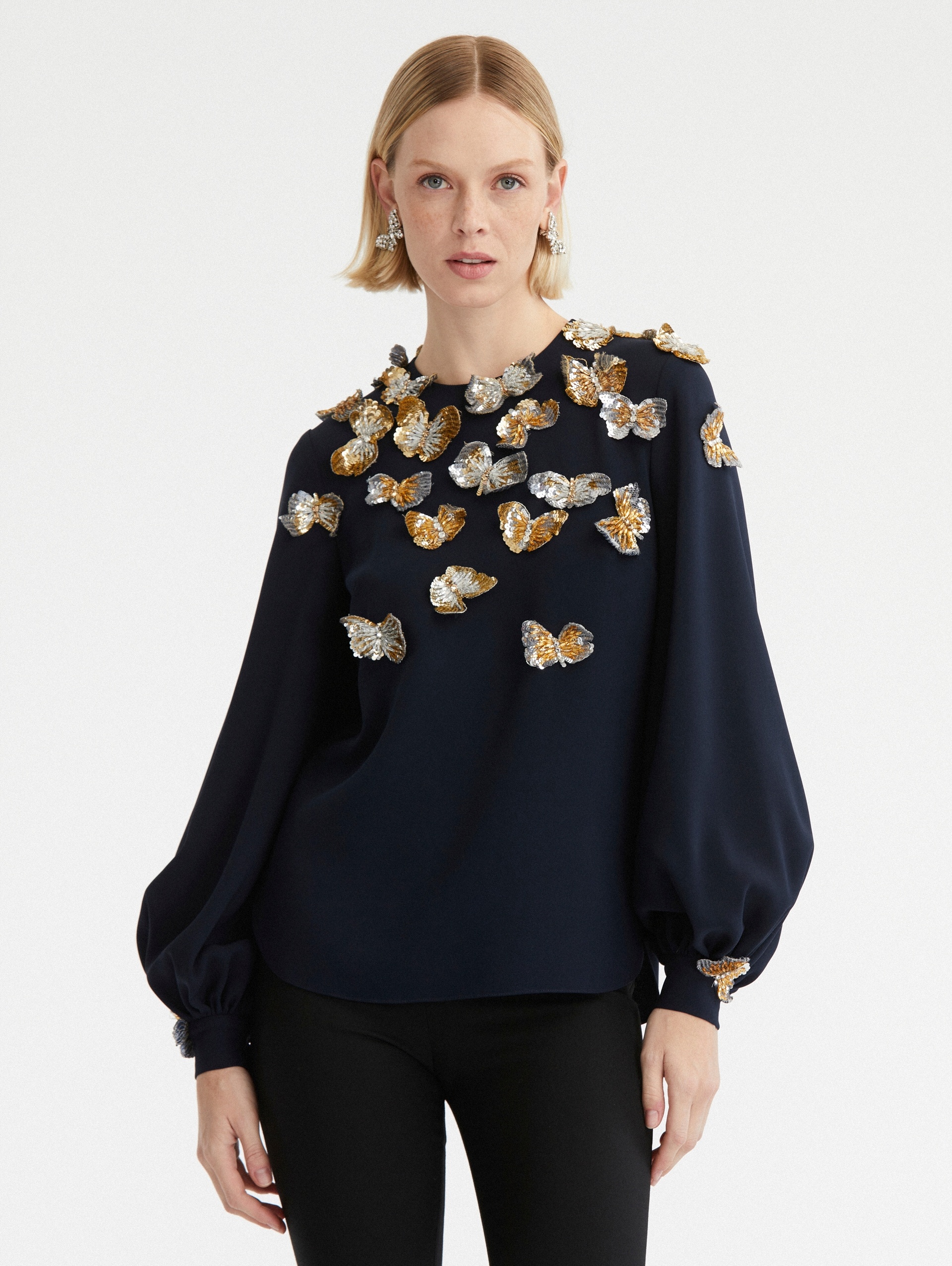 BUTTERFLY SEQUIN EMBROIDERED BLOUSE - 2
