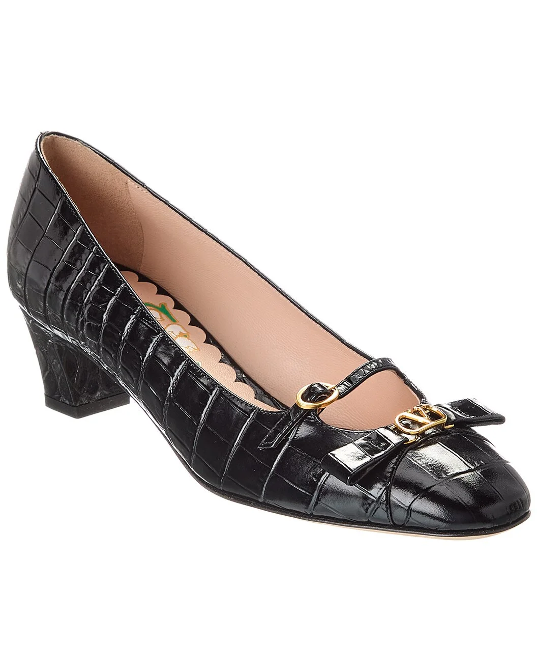 Valentino VLogo 45 Croc-Embossed Leather Pump - 1