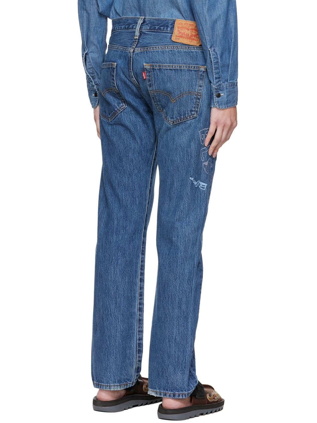 Blue Embroidered Jeans - 3