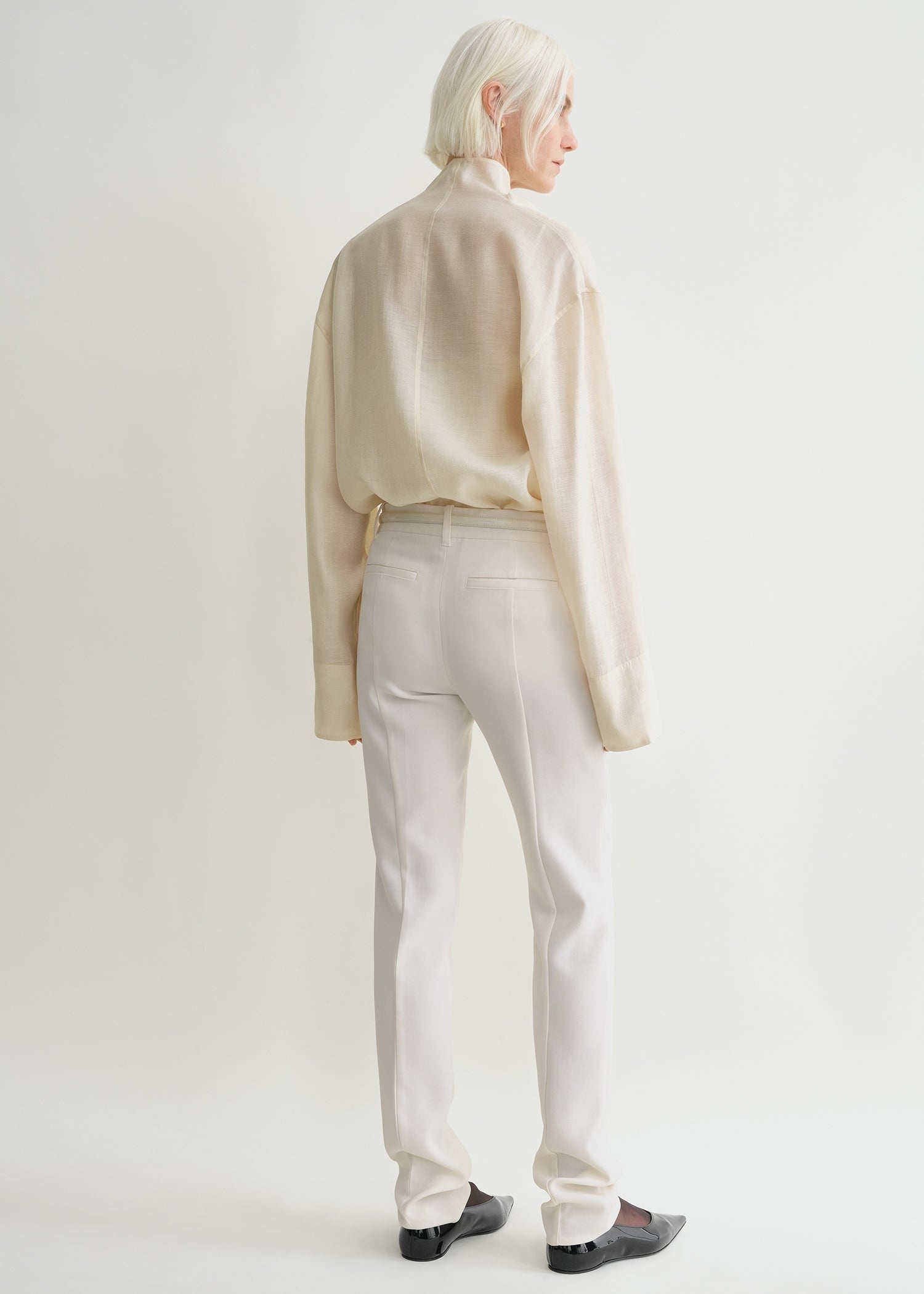 Funnel-neck organza blouse ecru - 4