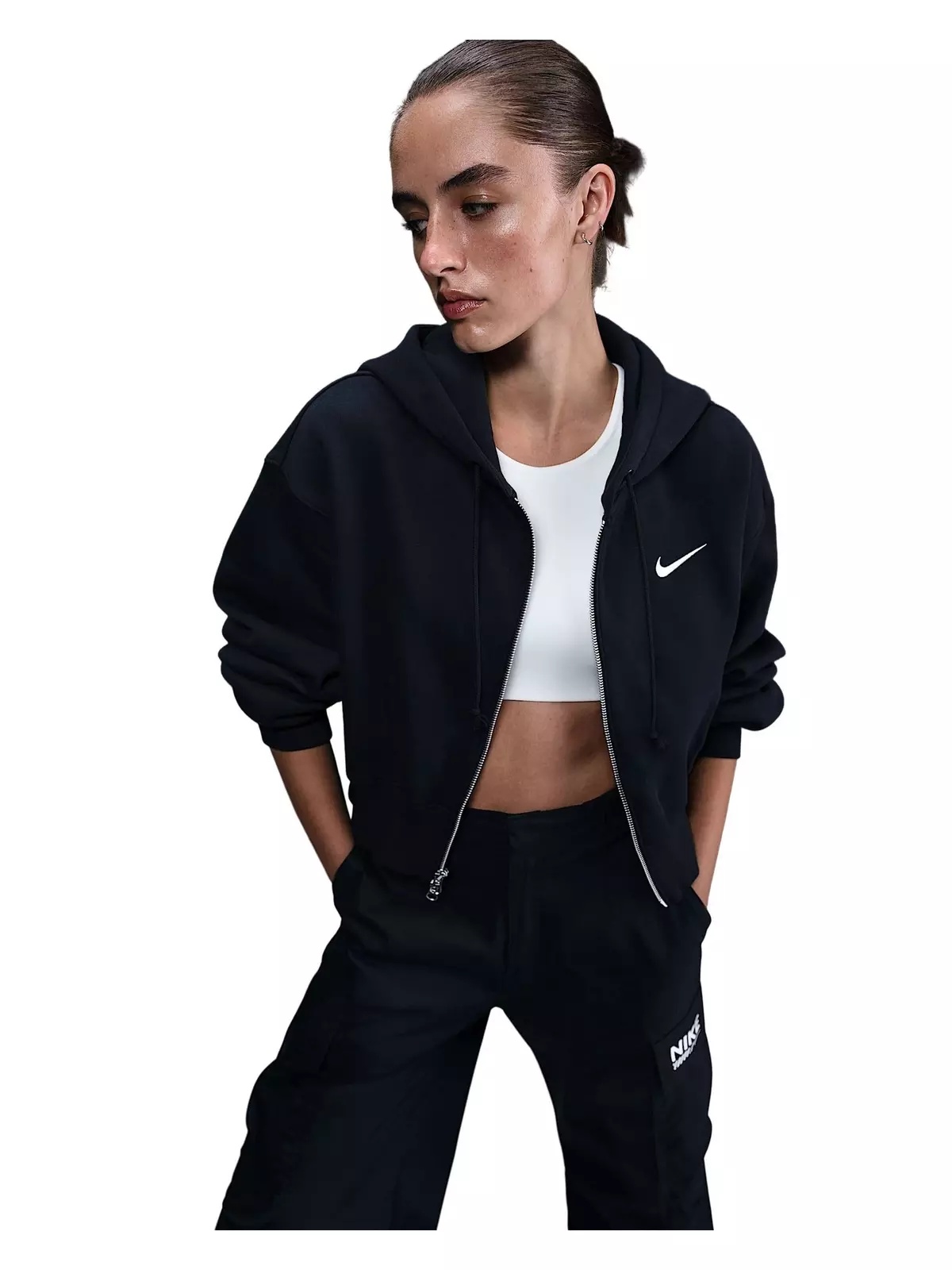 Women's Sportswear Phoenix Fleece Loose Cropped Full-Zip Hooded Jacket - Black - 3