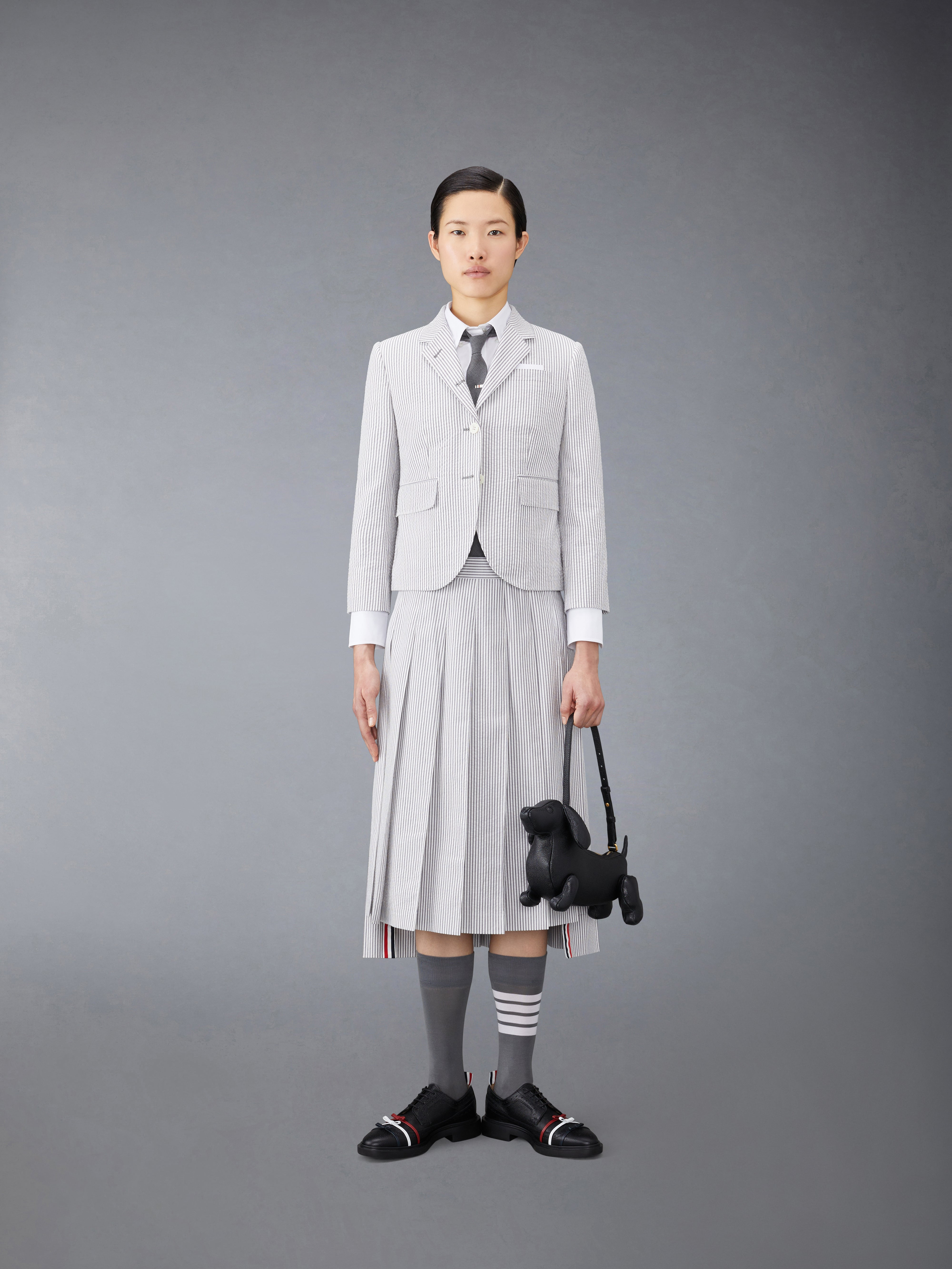 Seersucker Pleated Midi Skirt - 4