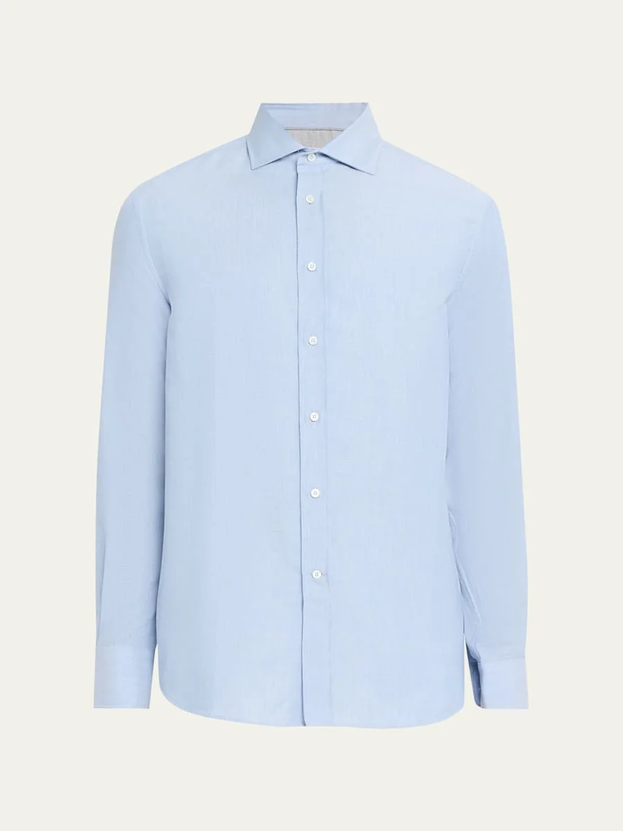 Men's Cotton and Cashmere Diagonal Flannel Button-Down Shirt - 1