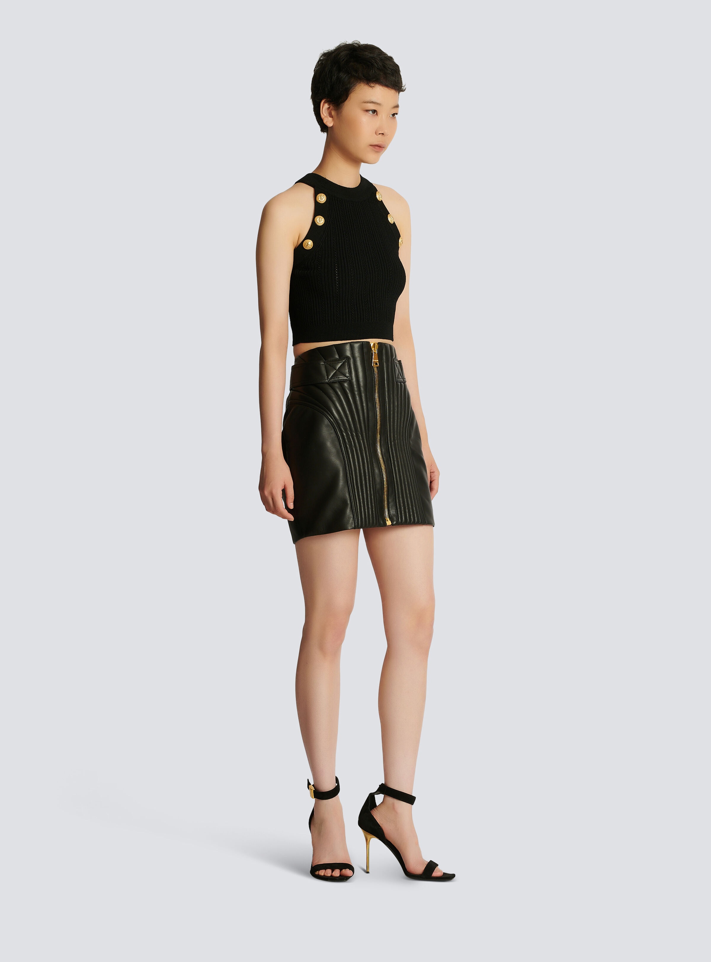 Short quilted leather skirt - 4