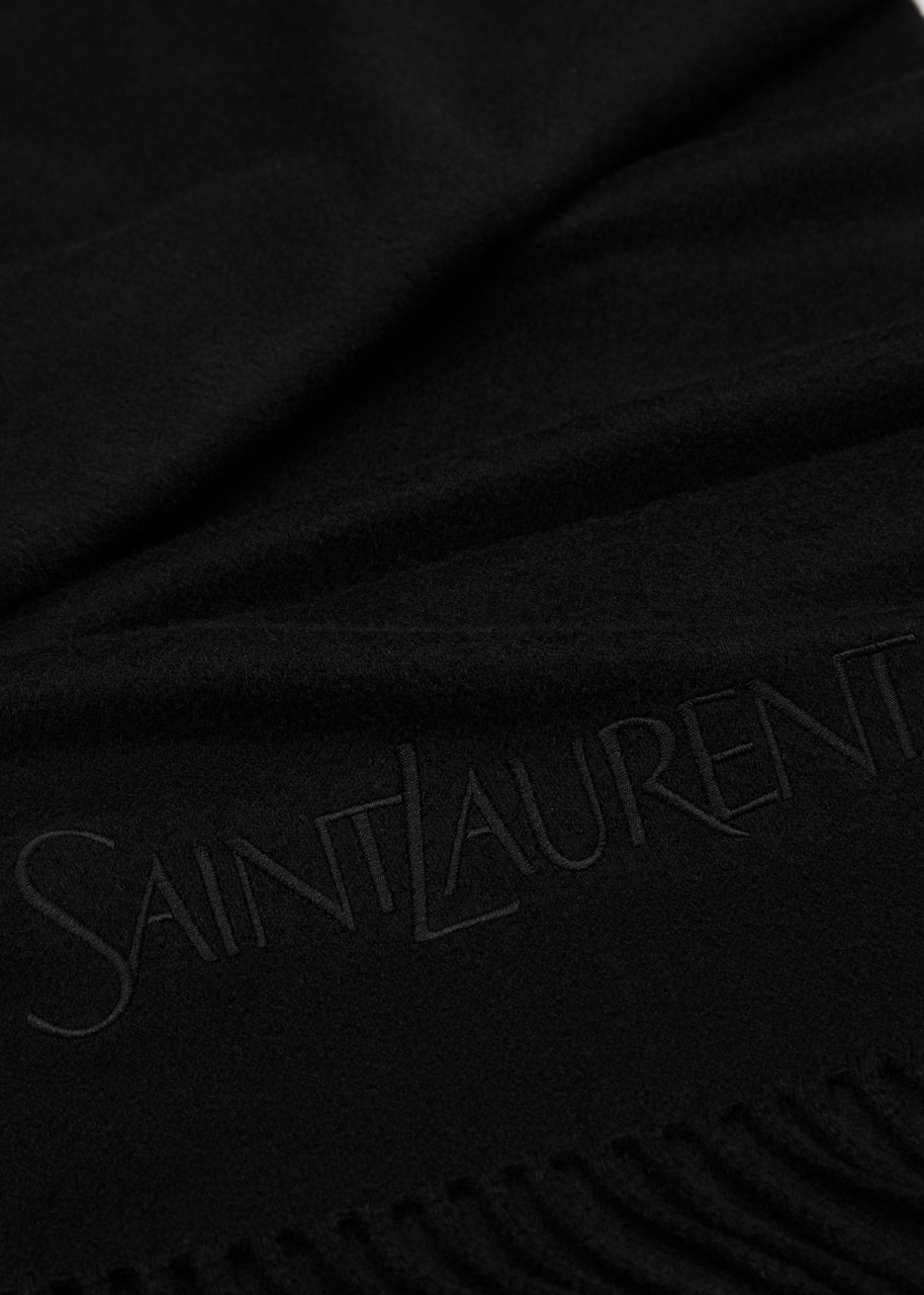 Logo-embroidered cashmere scarf - 3