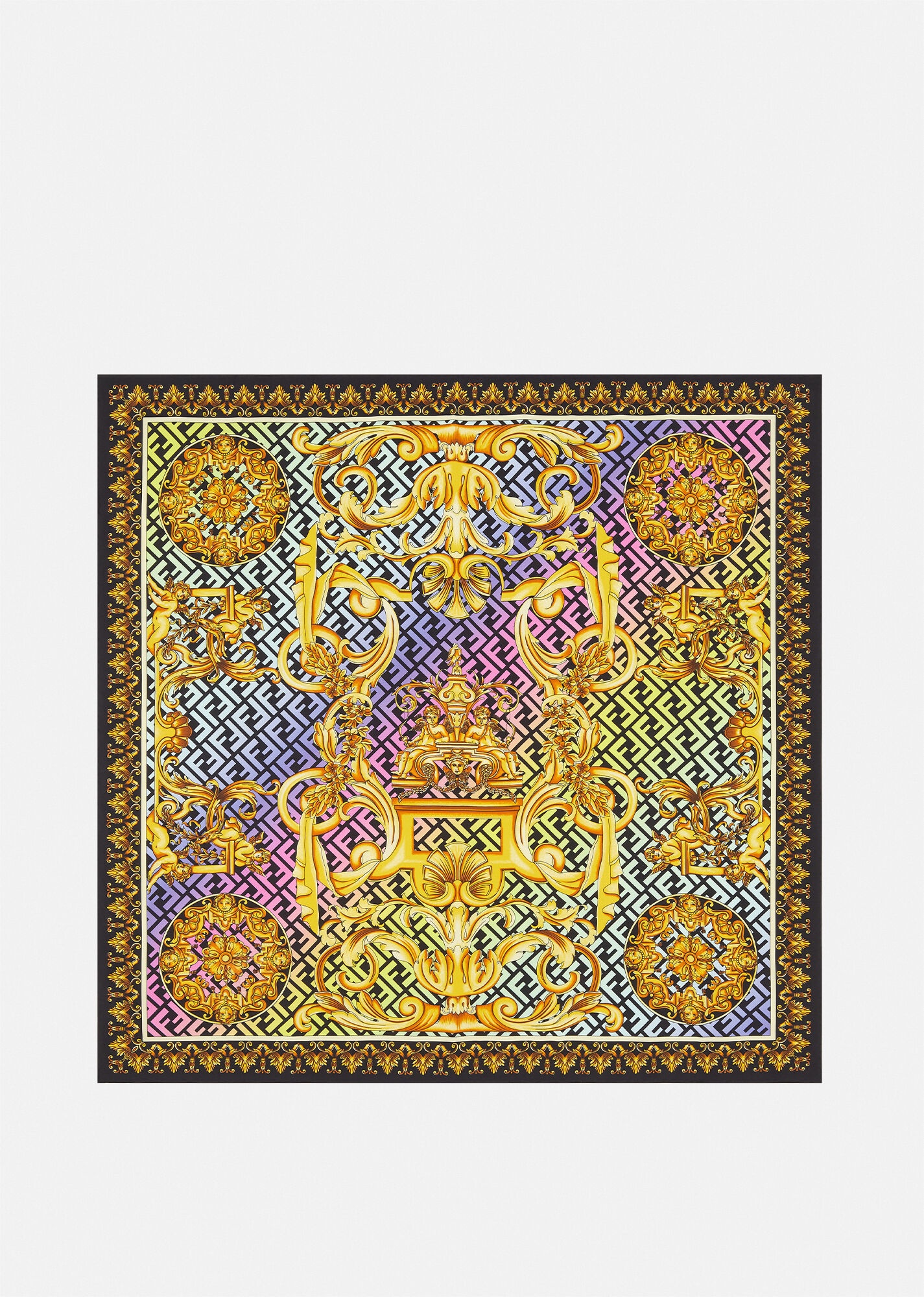 Fendace Gold Baroque Silk Foulard - 1