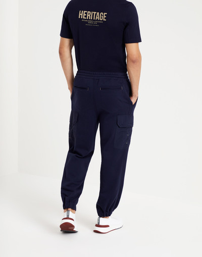 Brunello Cucinelli Techno cotton French terry trousers with nylon cargo pockets and elasticated cuffs outlook