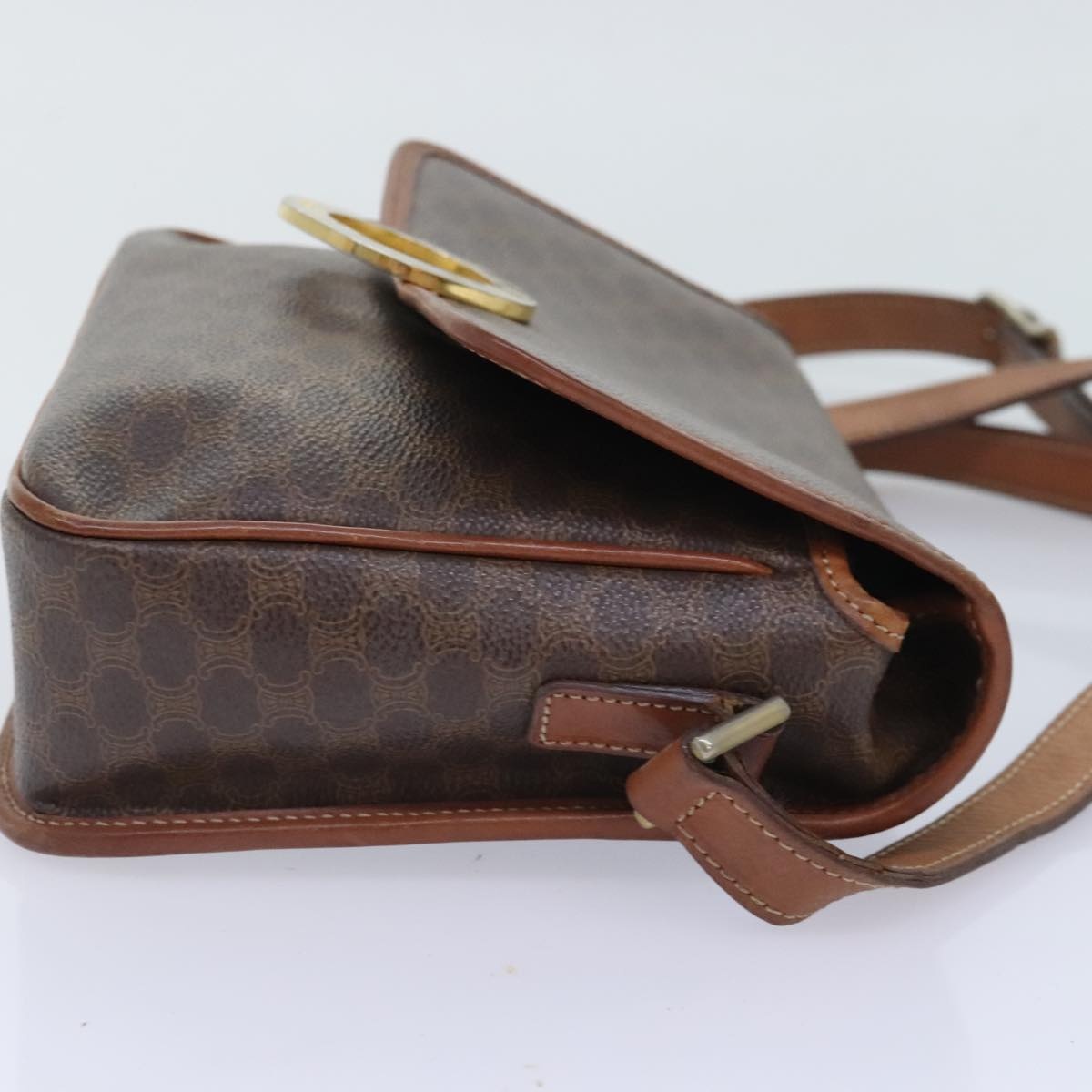 CELINE Macadam Canvas Circle Shoulder Bag Pvc Leather Brown Gold - 4
