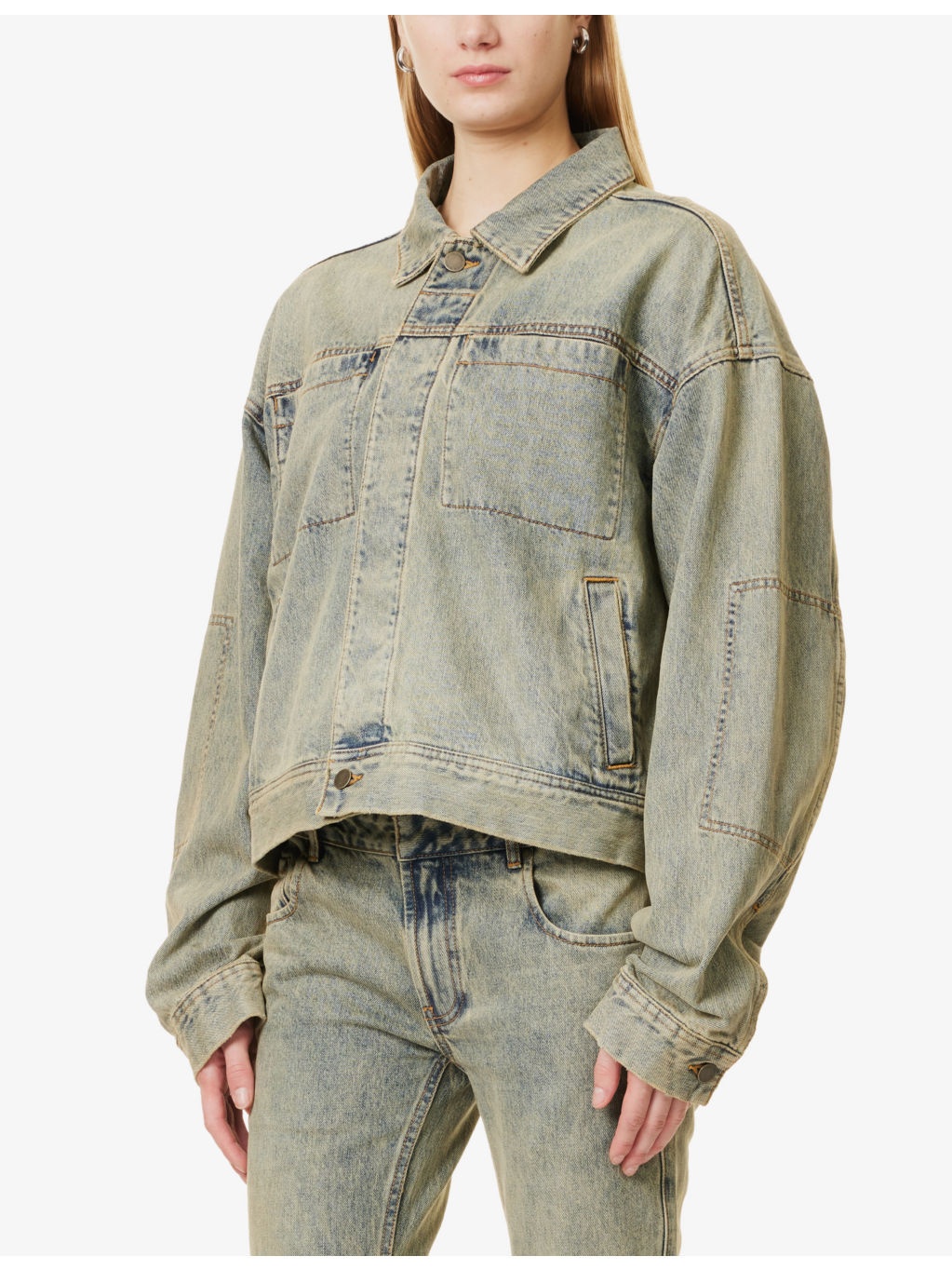 Gem Patch-and-Welt-Pockets Relaxed-Fit Denim Jacket - 3