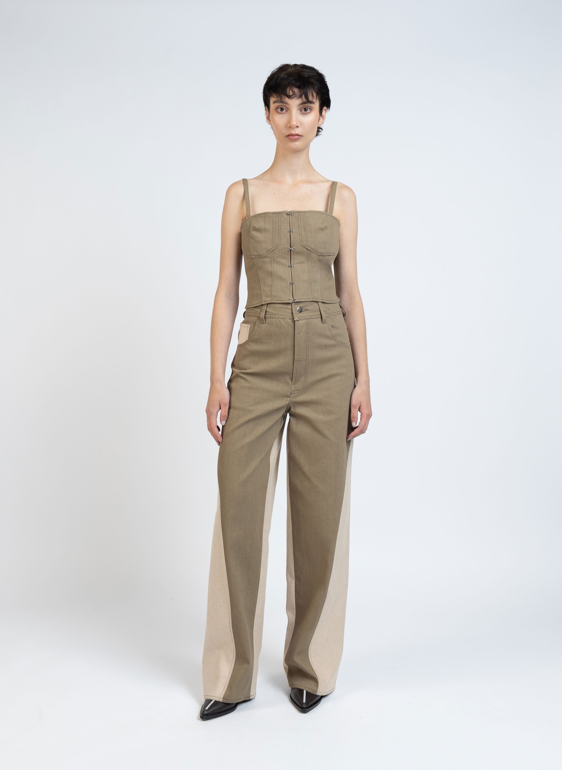 Reverse Denim Baggy Trousers/Khaki - 1