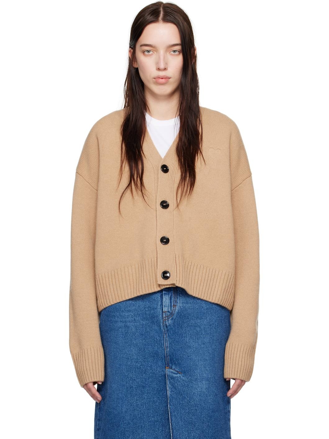 Beige Embossed Ami de Coeur Cardigan - 1