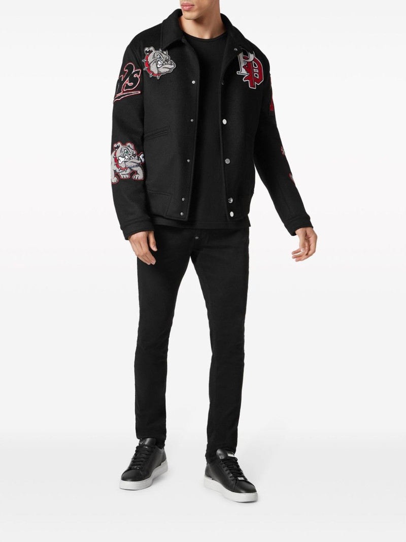 PHILIPP PLEIN logo-patch spread-collar bomber jacket outlook