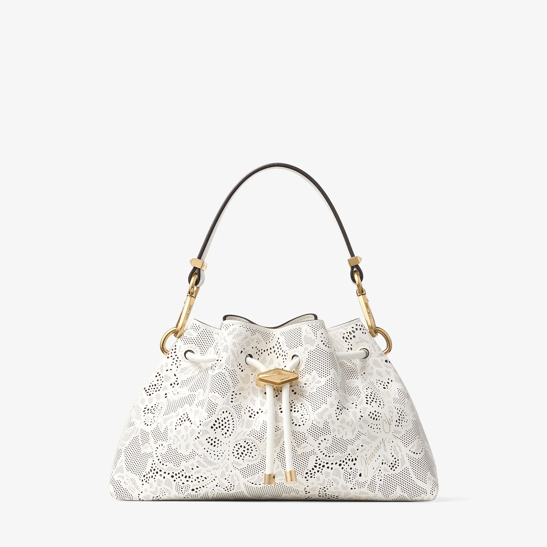 Cinch Small
Latte Perforated Lace Leather Shoulder Bag - 1