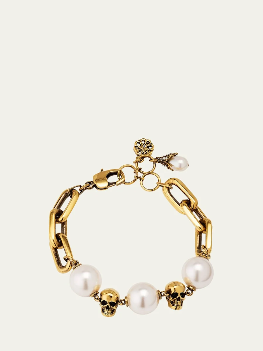 Pearly Chain and Skull Bracelet - 1