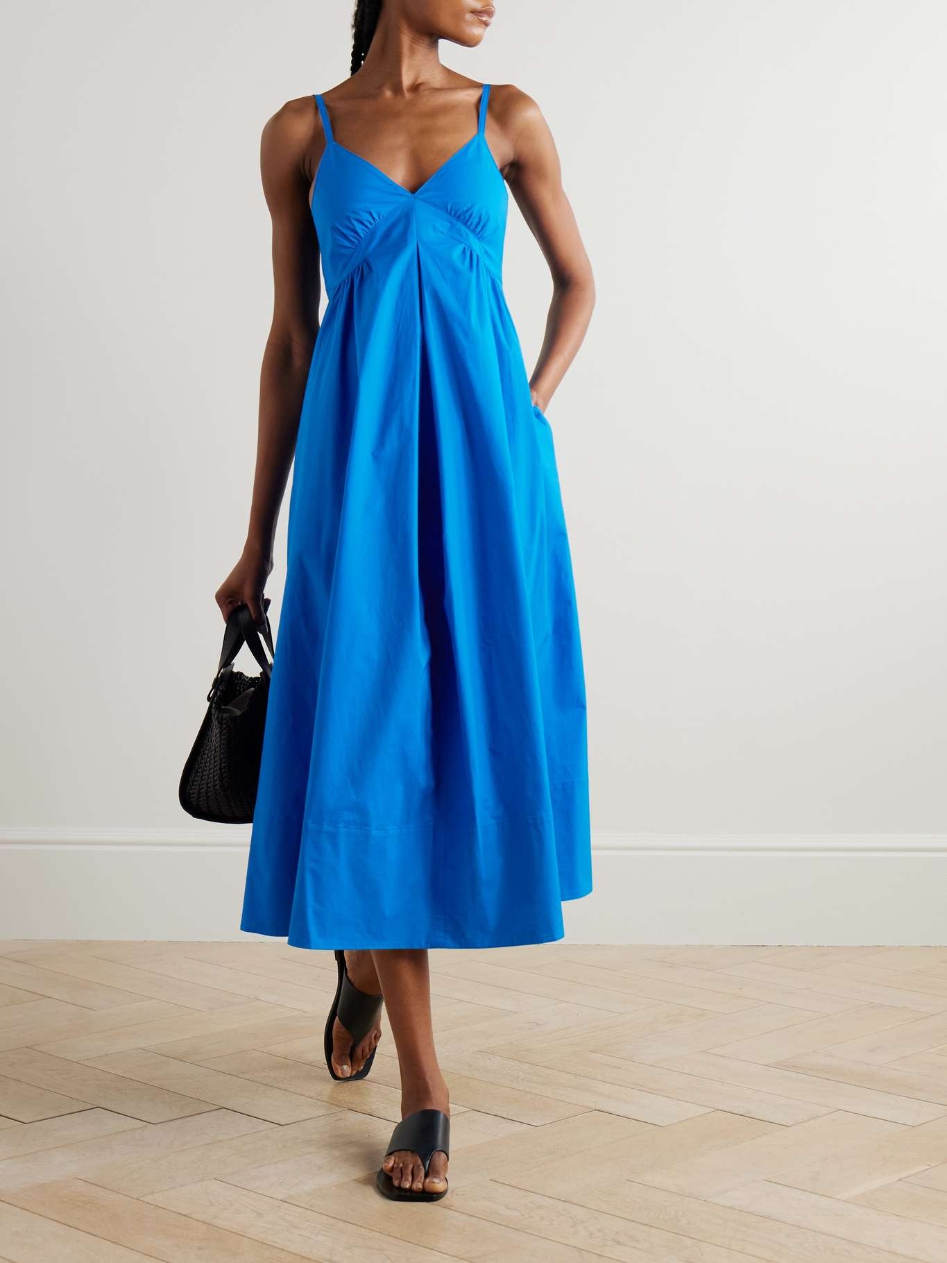 Barker gathered cotton-blend poplin midi dress Blue - 2