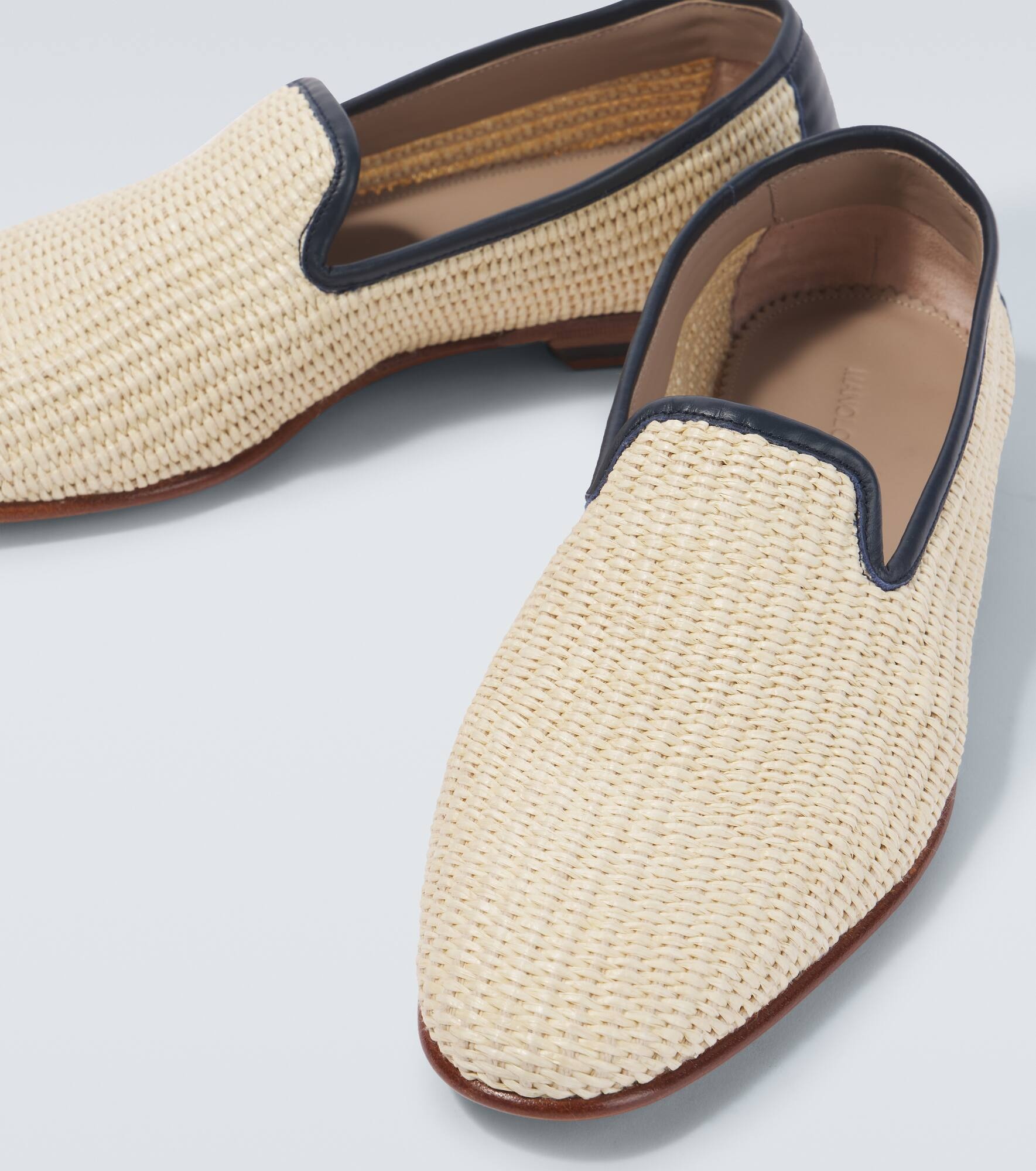 Mario leather-trimmed raffia-effect loafers - 3