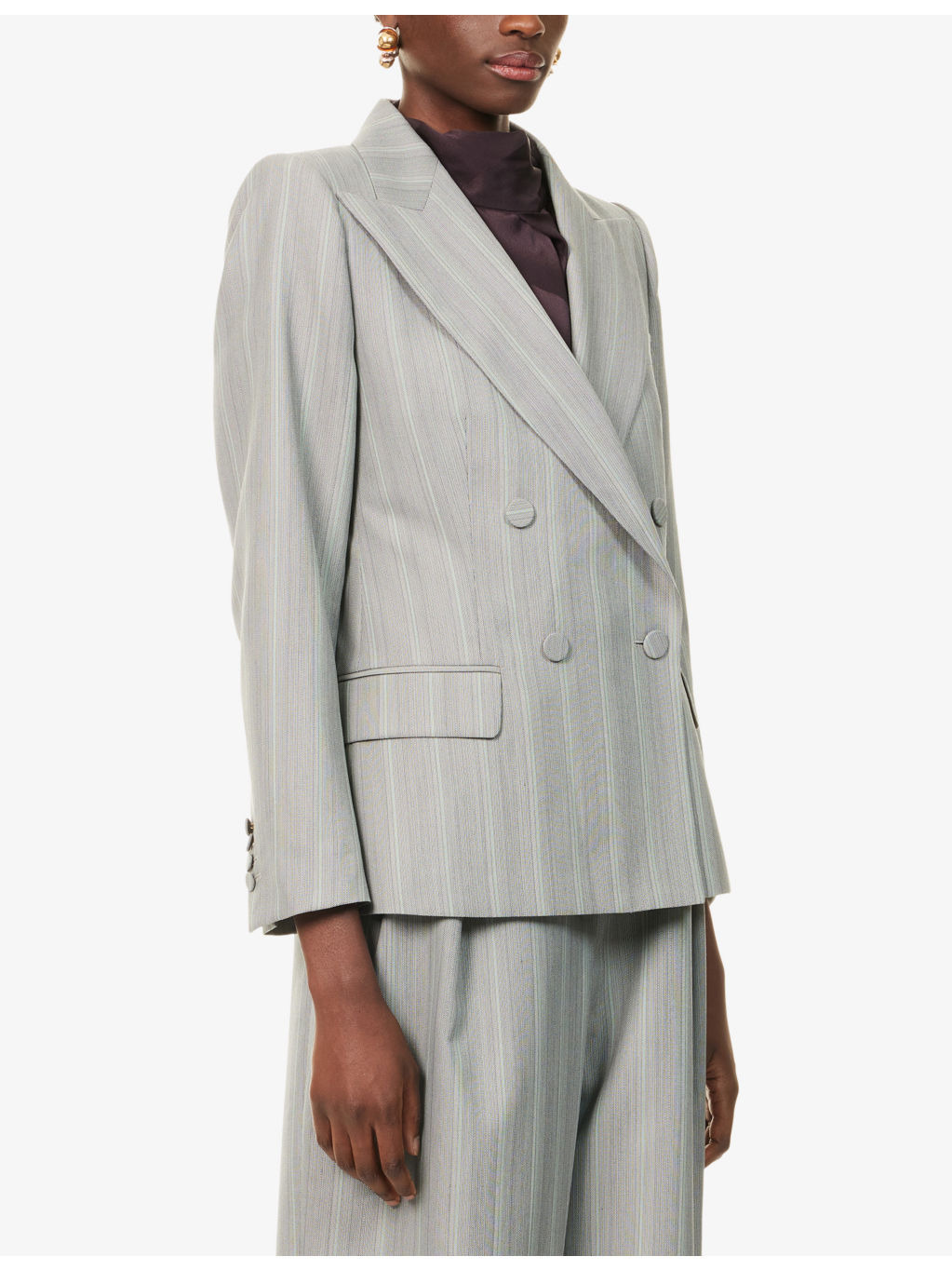 Striped Peak-Lapels Wool-Blend Blazer - 3