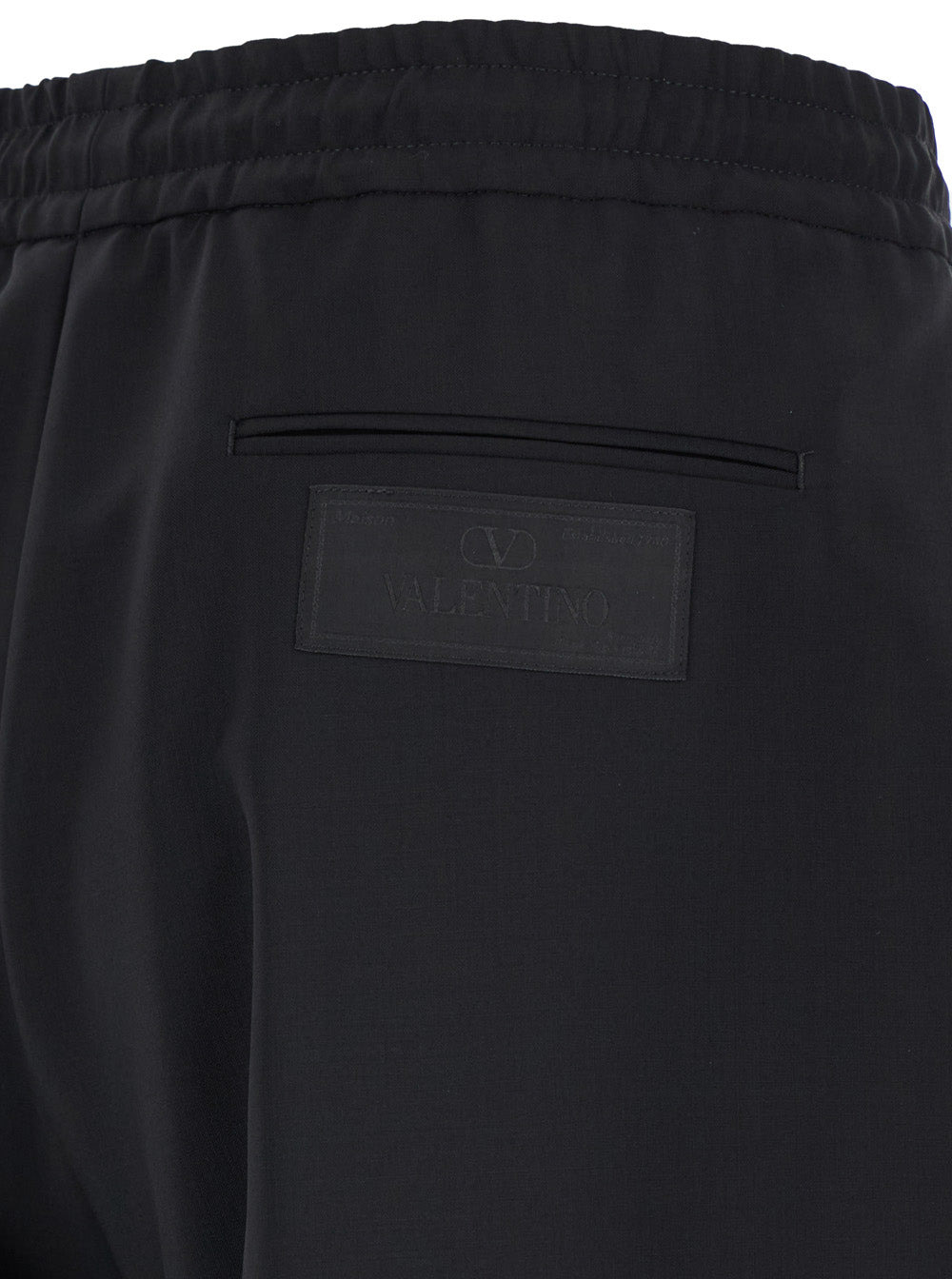 Valentino Men Black Jogger Pants With Logo Patch In Wool Blend Man - 3