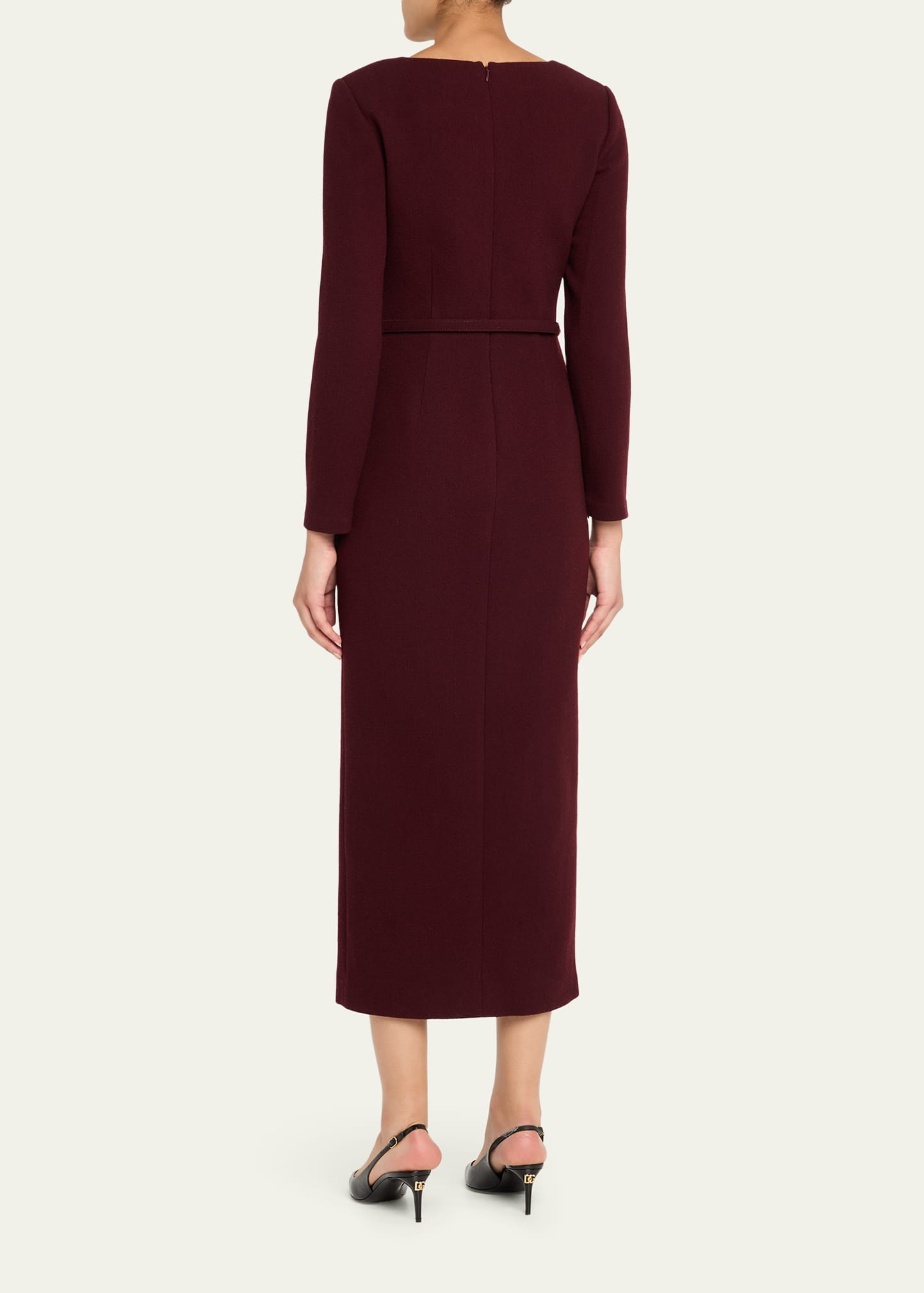 Sphere Pin Draped Wool Crepe Midi Dress - 3