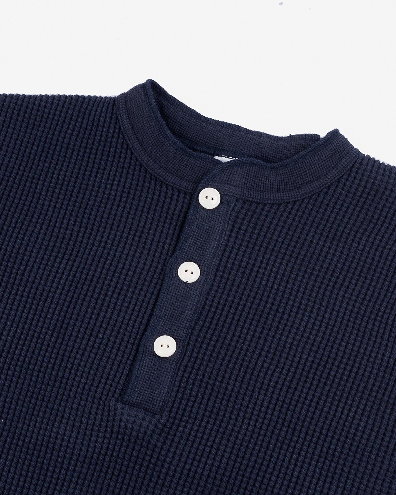 IHTL-1213-NAV Waffle Knit Long Sleeved Thermal Henley - Navy - 5
