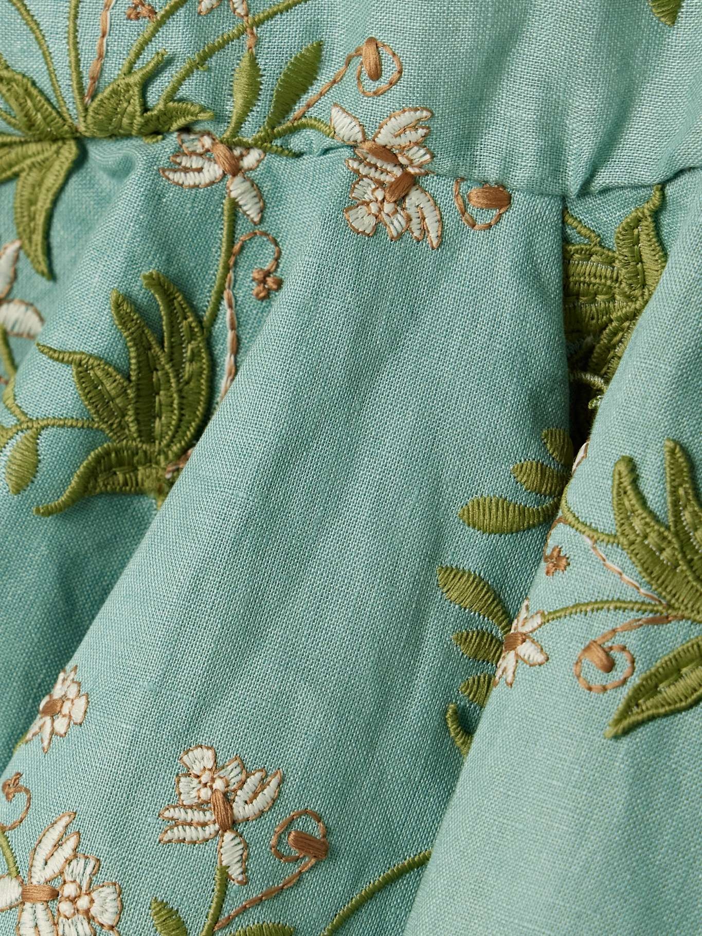 Tumbao Orquidea ruffled appliquéd embroidered linen mini dress Green - 4