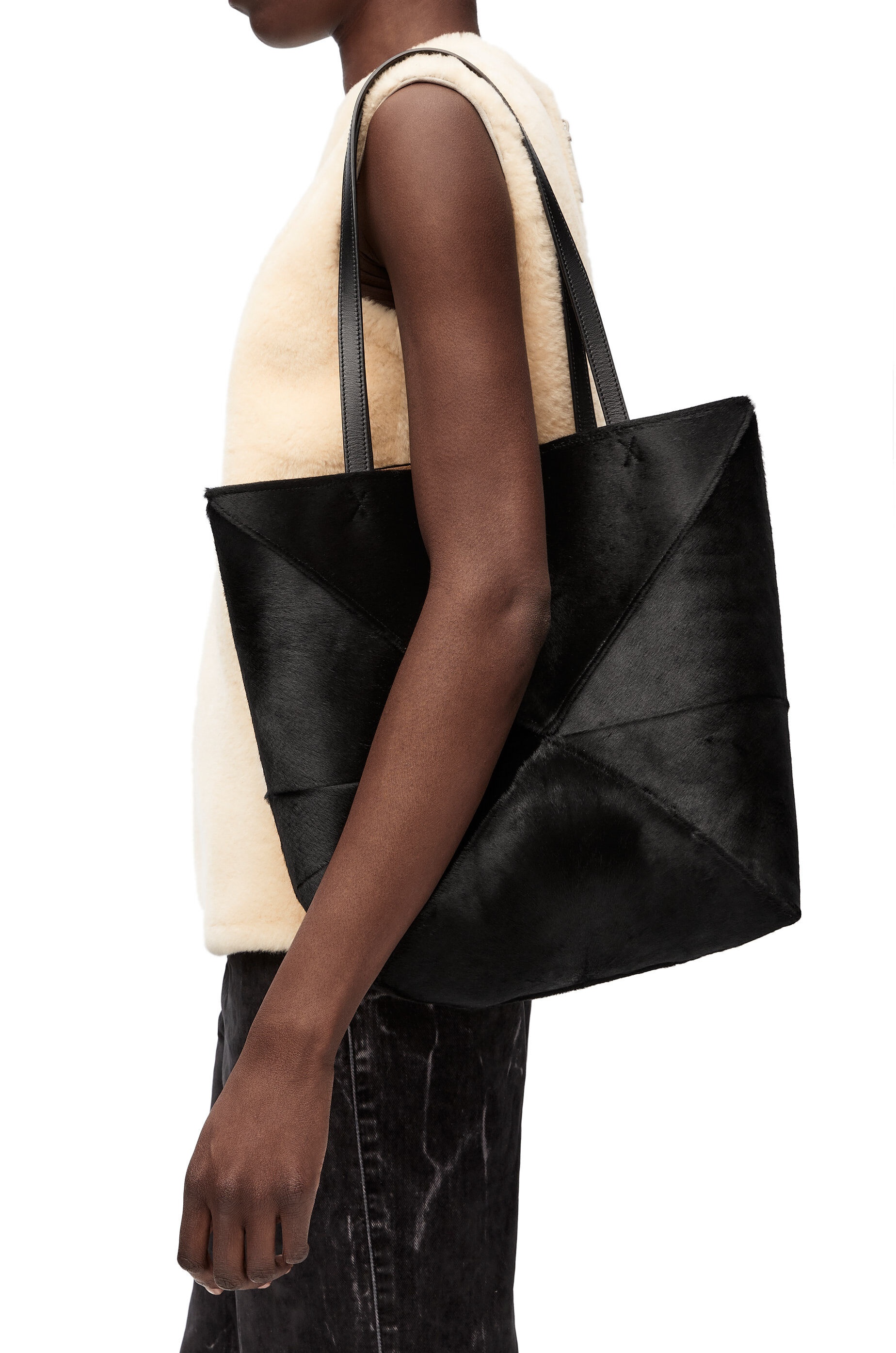 Loewe Puzzle Fold Large Leather Tote Bag in Black