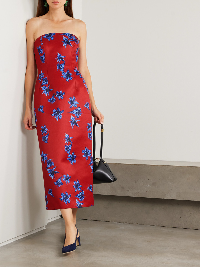 EMILIA WICKSTEAD Leila Strapless Floral-print Faille Midi Dress outlook