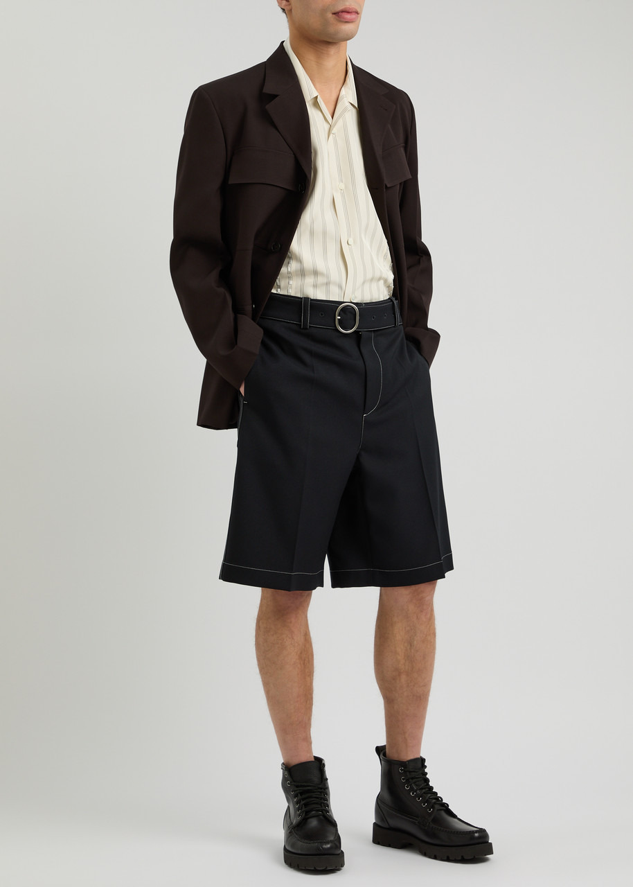 Jil Sander Bead-embellished Striped Taffeta Shirt - 4