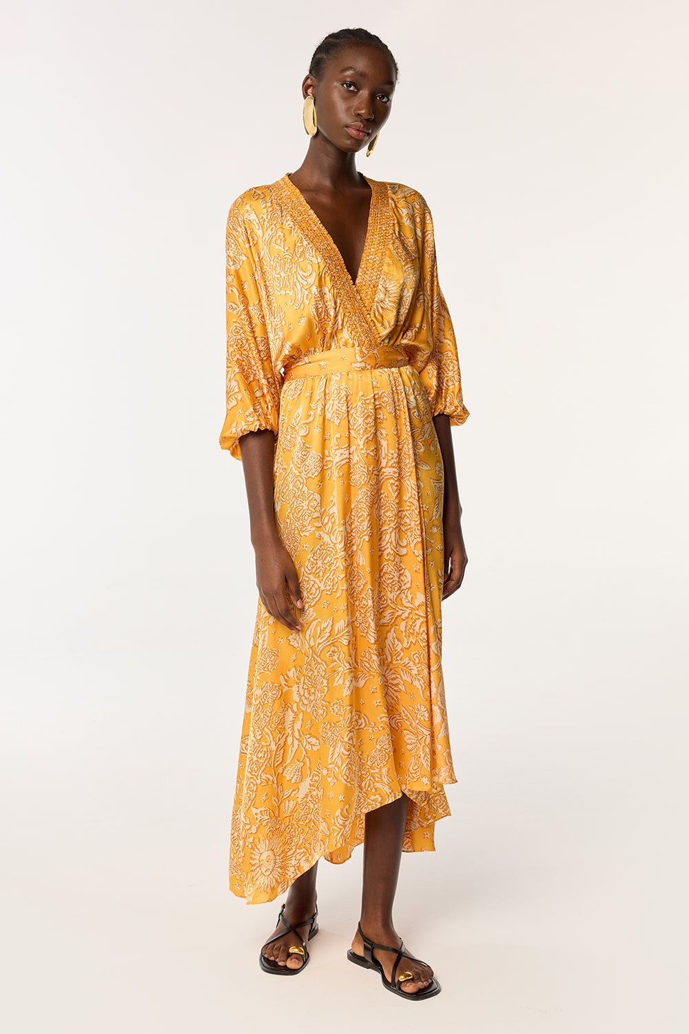 Poupette St Barth Long Dress Celie - Yellow Oriental Foulard