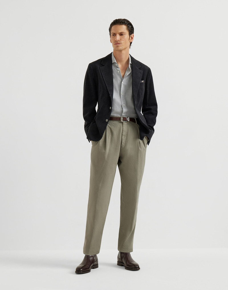 Stretch cotton chevron flannel slim fit shirt with spread collar 5