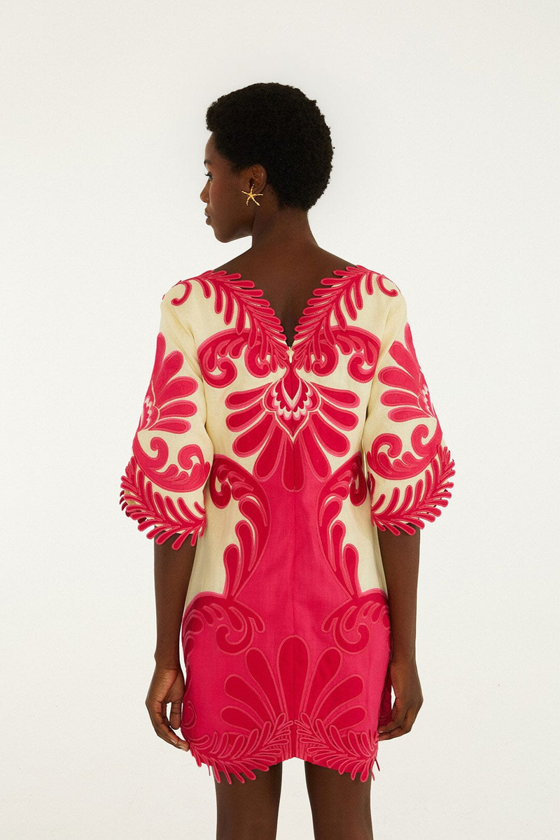 Pink Spring Arabesc Embroidered Euroflax Premium Linen Mini Dress 5