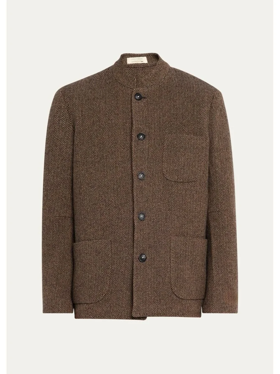 Men's Band-Collar Herringbone Blazer - 1