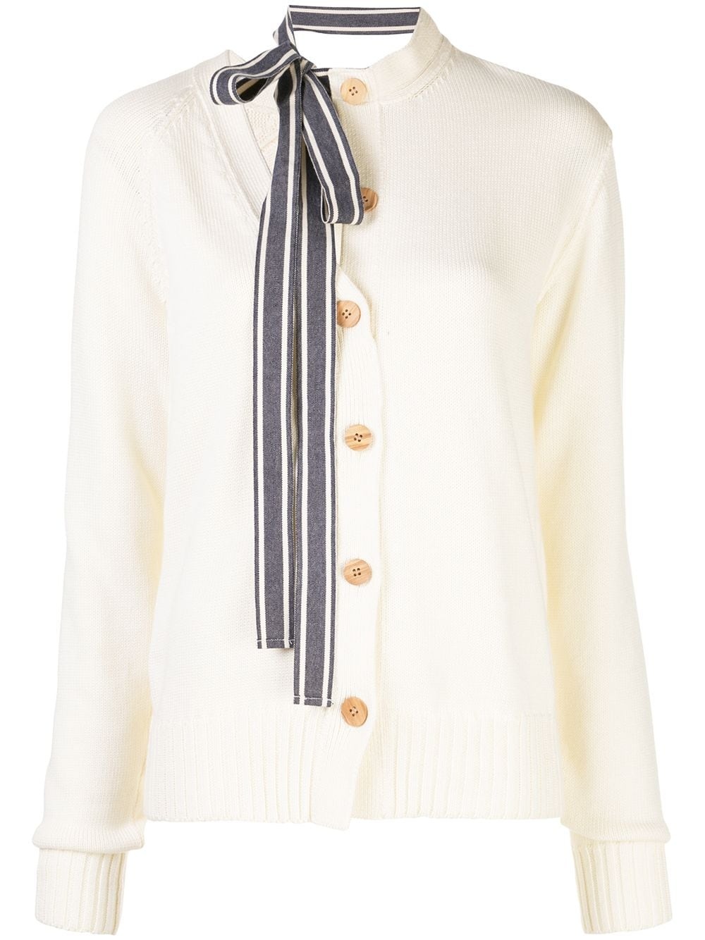 asymmetric ribbon tie-neck cardigan - 1